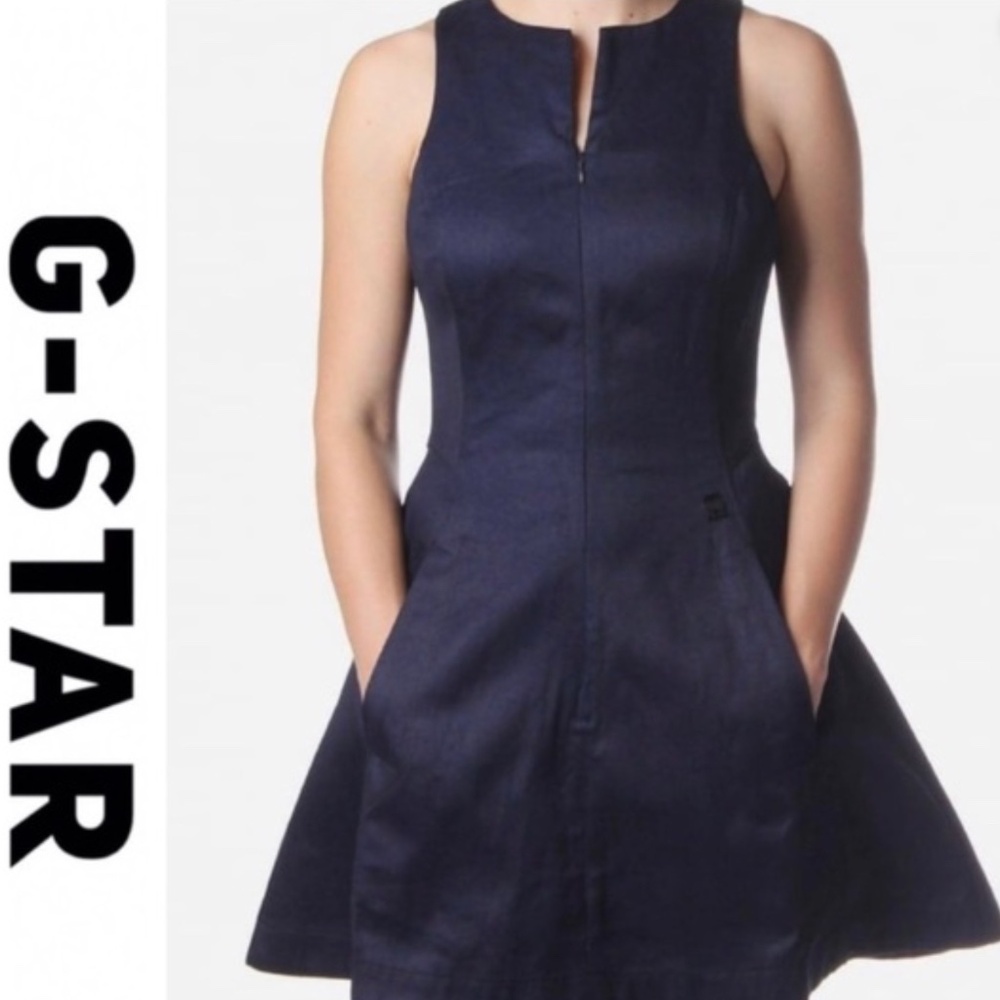 G-Star RAW Navy and Black Fit and Flare Dress size S